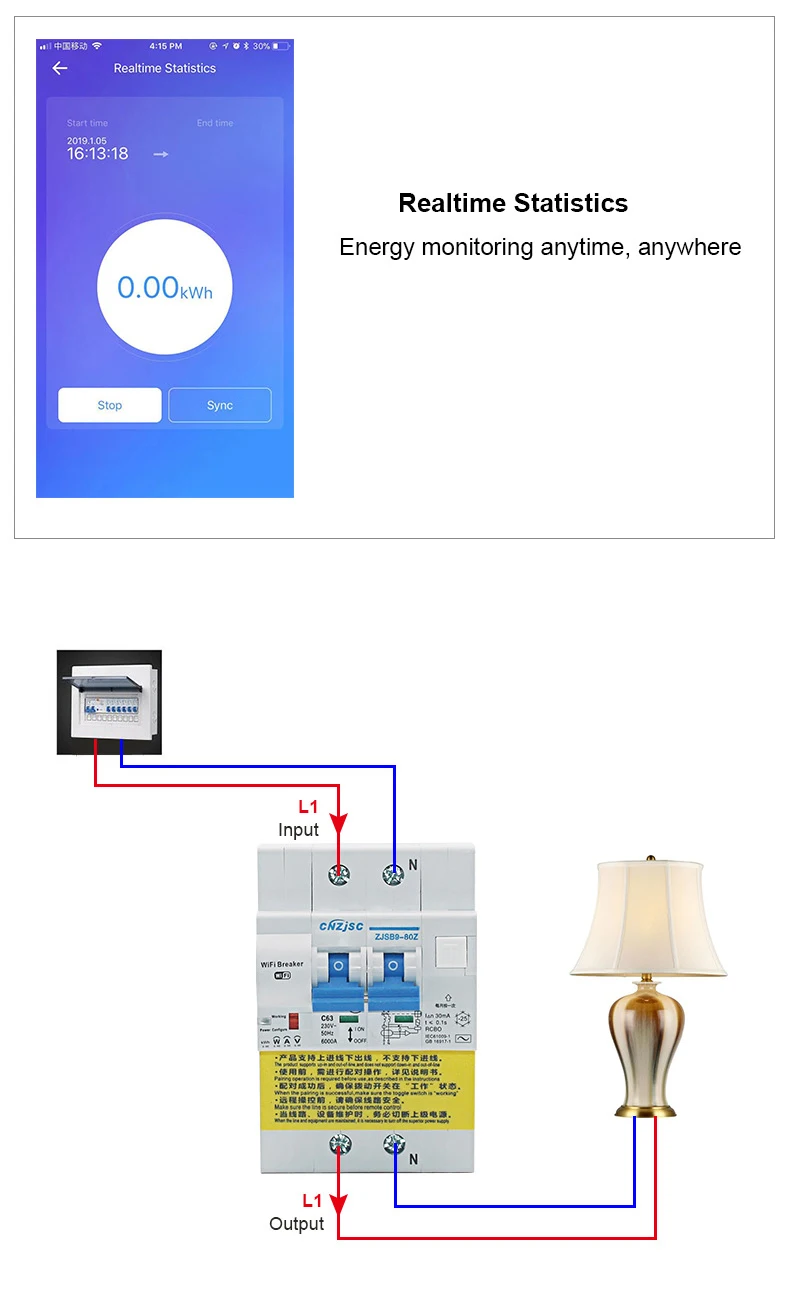 2pcs wifi смарт RCBO прерыватель цепи при утечке на землю с контролем энергии совместим с Amazon Alexa, Google для умного дома