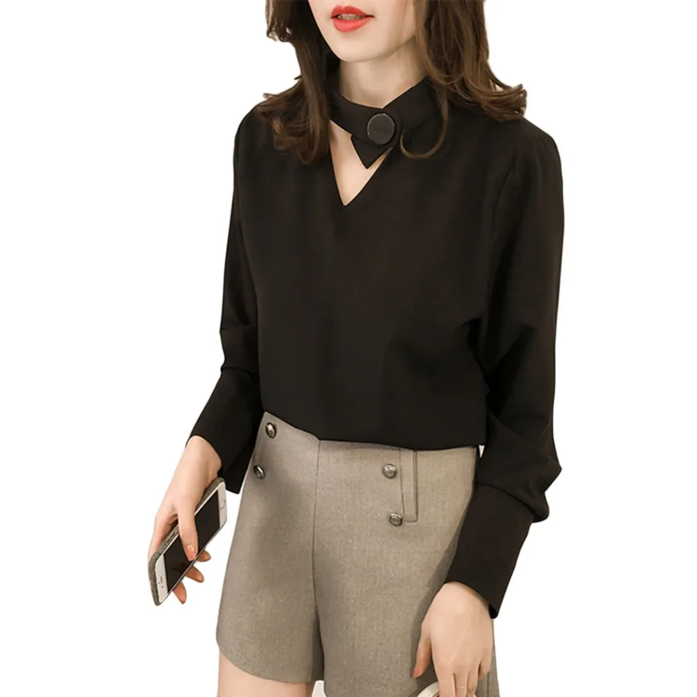 Женская блузка с v образным вырезом Повседневная Свободная офисная рубашка
