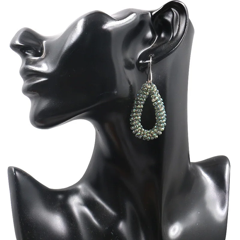 Ретро прозрачные хрустальные сверкающие серьги модные ручной работы с бусинами