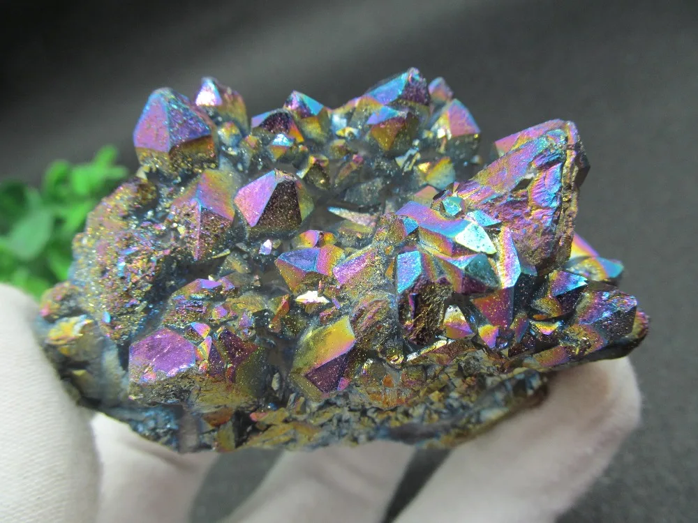 

Nice Plating Colorful Quartz Crystal Cluster Specimen Minerals Healing Jewelry Making 164g