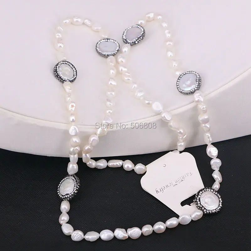 6 Пряди ручной работы модные женские туфли натуральный пресноводный жемчуг цепи Цепочки и ожерелья Pearl камень горный хрусталь проложили Бусины Jewelry zyz160-8583