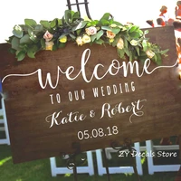 wedding welcome sign stickers rustic wood wedding decor decal personalized vinyl sticker s701