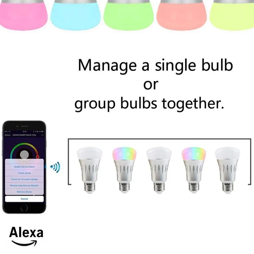 Умная лампа E27 WiFi лампочка эдисона совместима с Google Home & Alexa RGB Изменение цвета