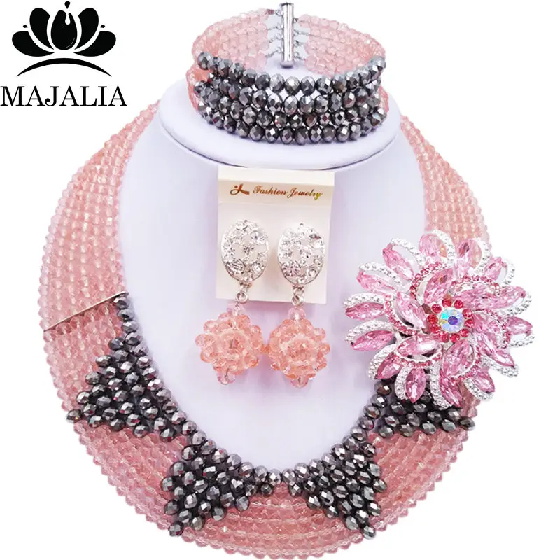

Majalia Fashion Classic Nigerian Wedding African Jewelery Peach Crystal Necklace Bride Jewelry Sets Free Shipping 6ST0012