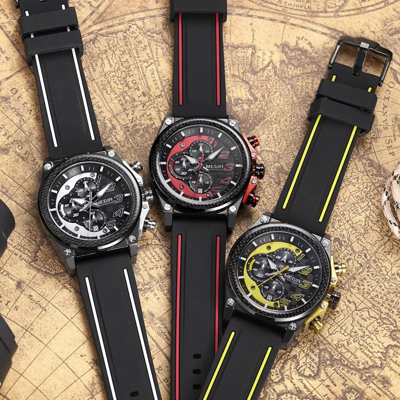 MEGIR модные спортивные часы для мужчин Топ бренд Роскошные Силиконовые
