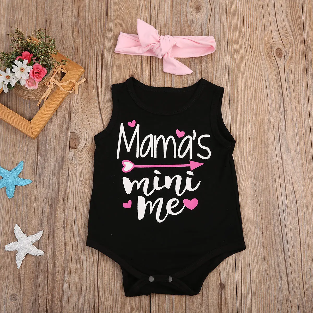 Боди для новорожденных девочек без рукавов с надписью летний черная одежда