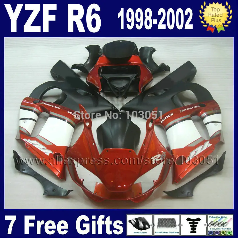 Мотоцикл Полный обтекатели для YAMAHA YZF R6 1998 1999 2001 2002 Оранжевый Белый 98 99 01 02