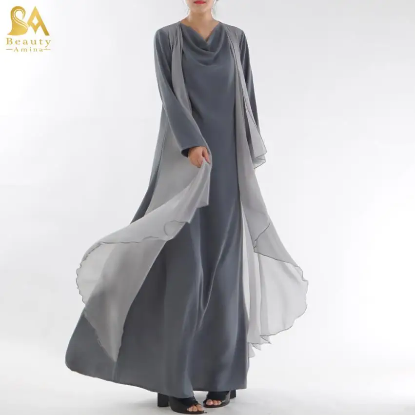 Роскошный комплект из двух предметов мусульманское кружево Abaya полная длина