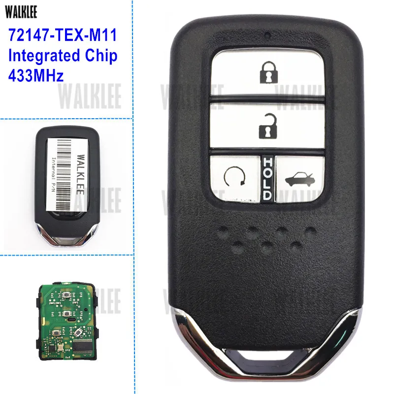 WALKLEE 4 кнопочный умный дистанционный ключ для Honda Civic 72147 TEX M11 433 МГц с чипом|suit|suit