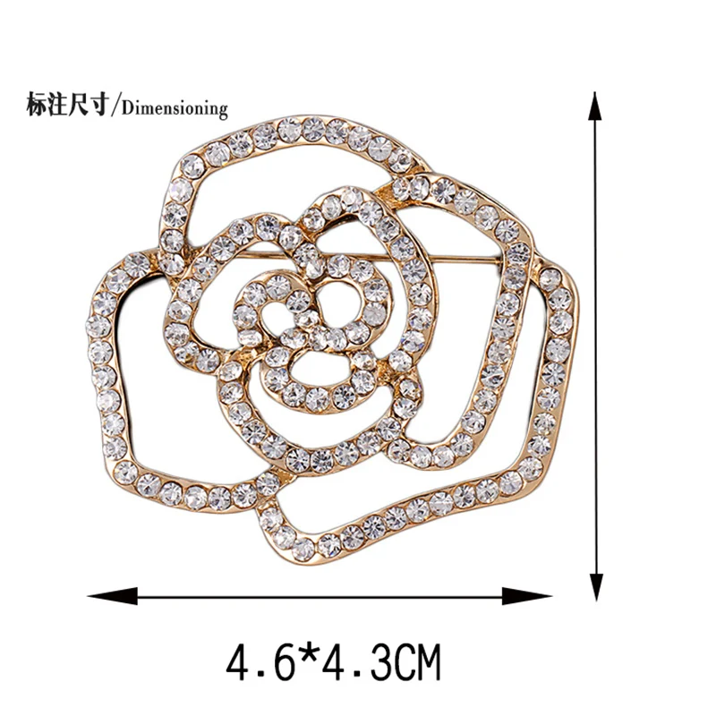 Love Rose Camellia Flower Brooch Pin Rhinestone Crystal Pins and Brooches For Women Corsage Plant Jewelry | Украшения и