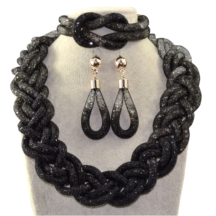 African beads jewelry sets for women black white gray party crystal necklace earrings bracelet set | Украшения и аксессуары