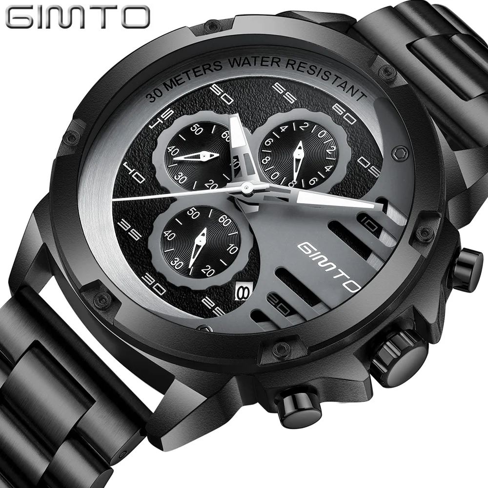 Часы GIMTO мужские спортивные стальные кварцевые водонепроницаемые армейские