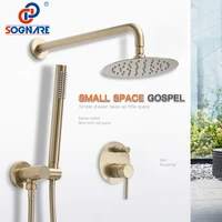 sognare newly luxury waterfall rain shower faucet 8 inch shower head hand shower set brushed gold brass conceal shower mixer tap