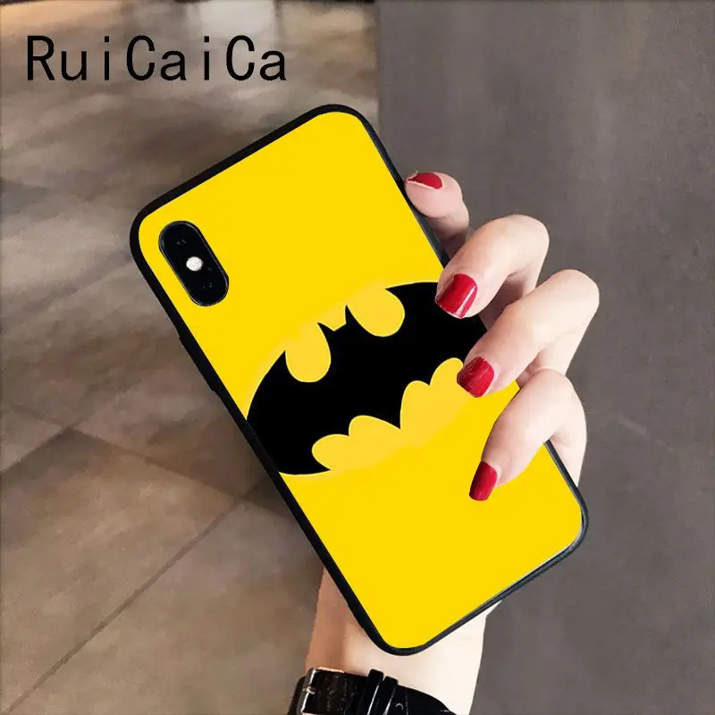 RuiCaiCa супергерой Бэтмен логотип ТПУ черный чехол для телефона iPhone X XS MAX 6 6s 7 7plus 8 8Plus