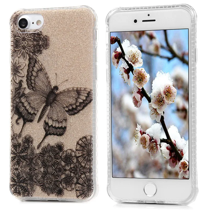 Bling Павлин Перо противоударный чехол для iPhone 7 4.7 &quotблеск Косметическая пудра IMD