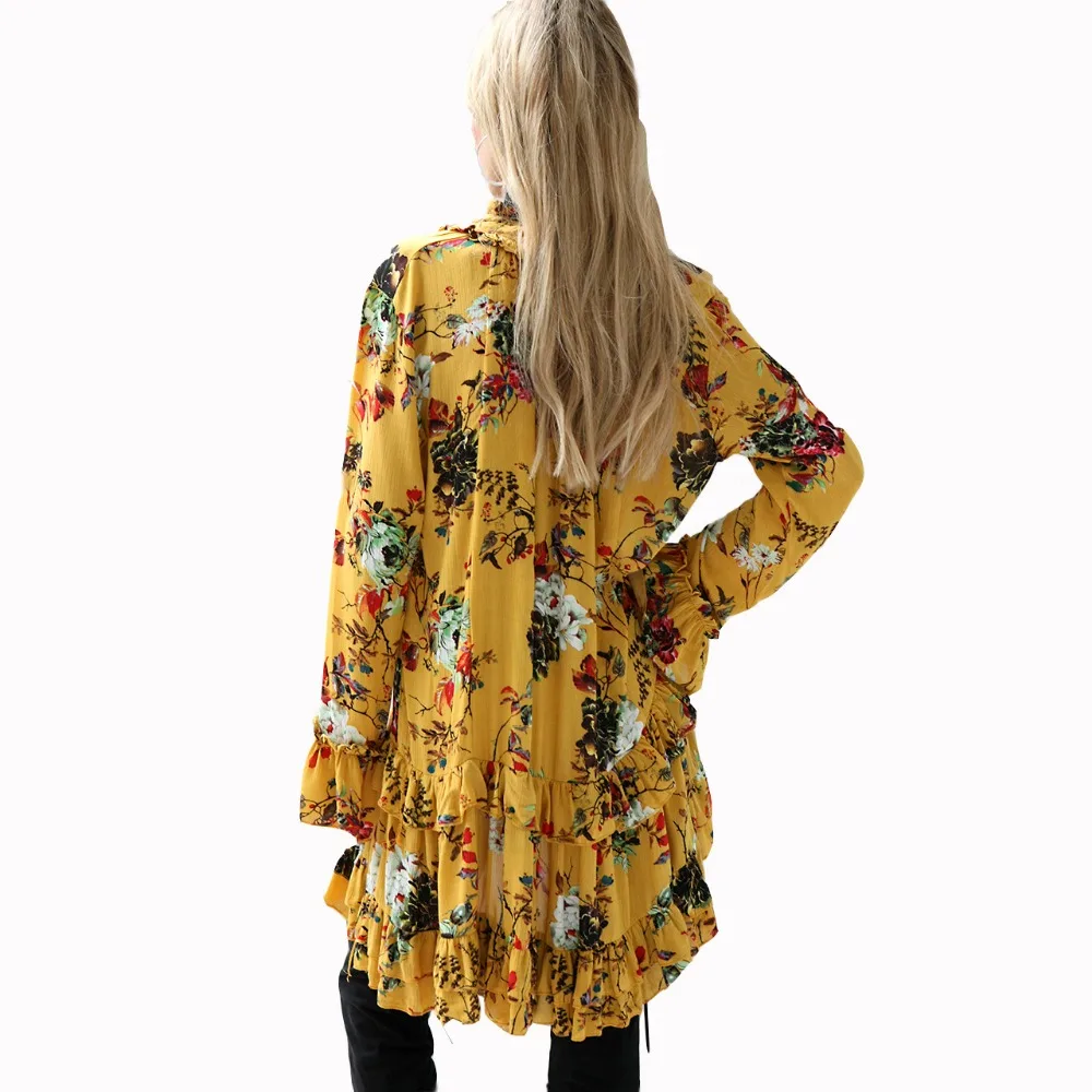 2017 New Fashion Short Mini Dress Women Casual Long Sleeve Ruffles Print Female Loose Floral Vestidos Robe | Женская одежда
