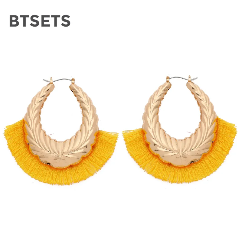 Модные желтые серьги с кисточками Bijoux большие круглые кольца для женщин