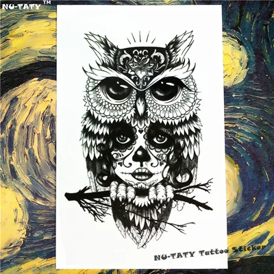 Nu-TATY Wise Owl, две временные татуировки, боди-арт, флеш-тату, стикер s 12*20 см, водостойкие поддельные татуировки, автомобильные наклейки на стену - Цвет: Монохромный