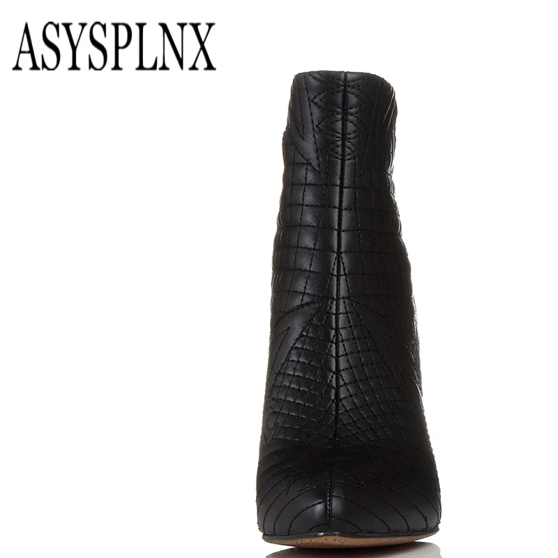 ASYSPLNX brand2018 из натуральной кожи черная обувь с острым носком Женские ботинки весна