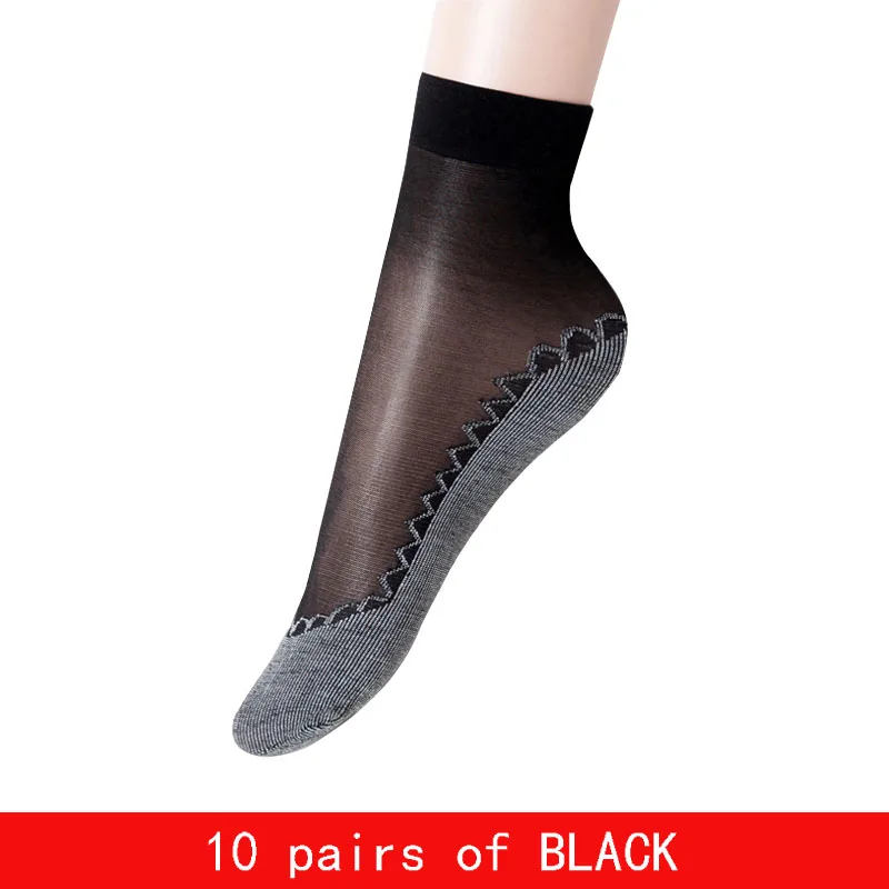 black 10 пар/упак. бархатные шелковые женские носки хлопковые носки с мягкой нескользящей подошвой, впитывающие влагу, Нескользящие летние и осенние носки - Цвет: black