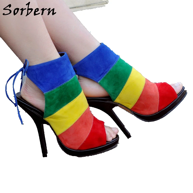 Sorbern/разноцветные туфли лодочки на высоком каблуке с открытым носком шнуровке