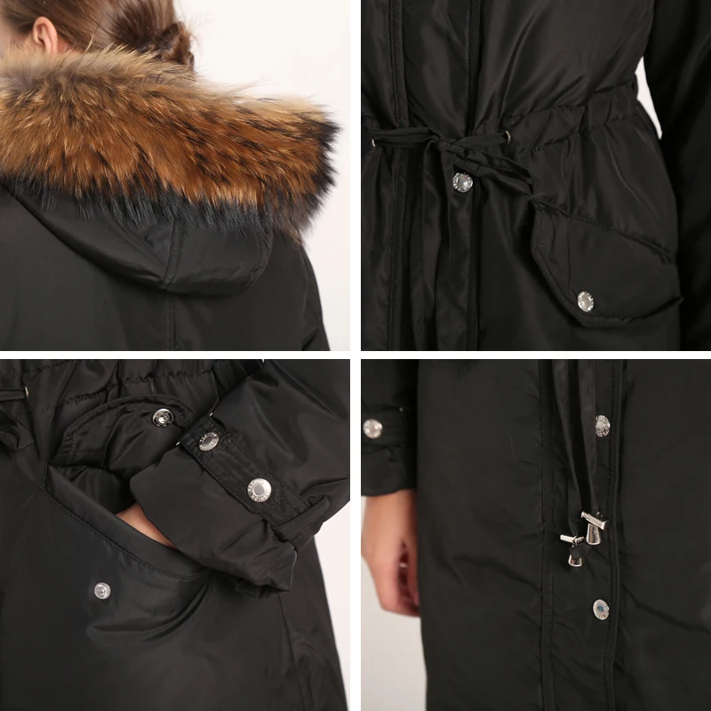 Большой воротник из натурального меха енота пальто на утином пуху верхняя одежда