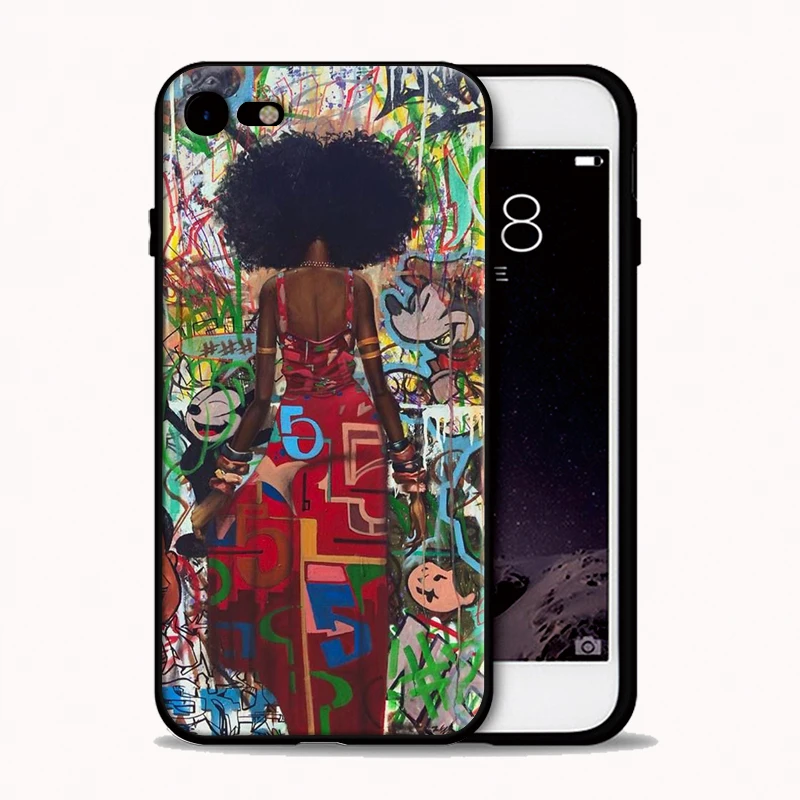 arrivals for funda iPhone 7 case 5 5S SE 6 6S 8 Plus X cover Afro Girls Art Picture Black Soft Silicone Case |