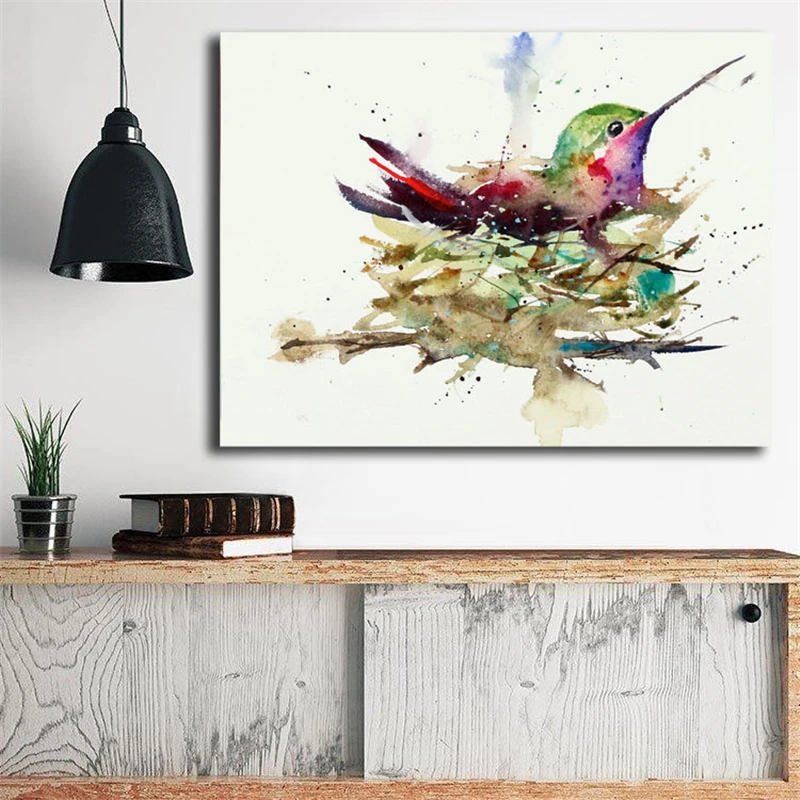 Hummingbird In Nest минималистичный настенный художественный холст Постер и печать