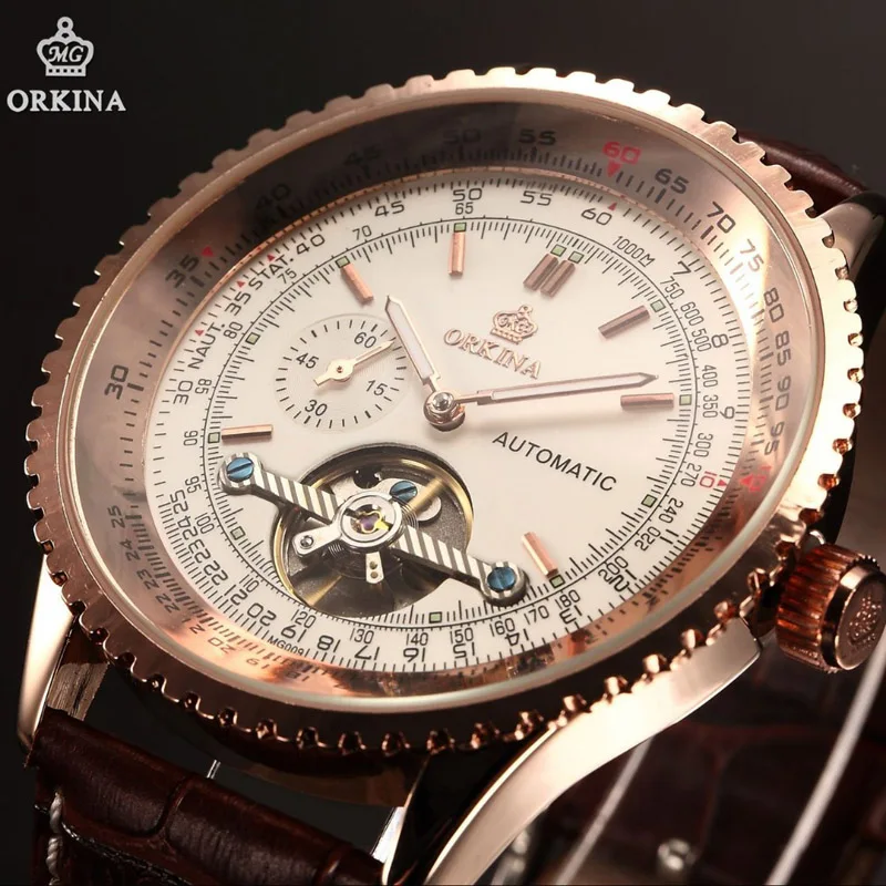 Orkina Роскошные автоматические механические мужские часы корпус из розового