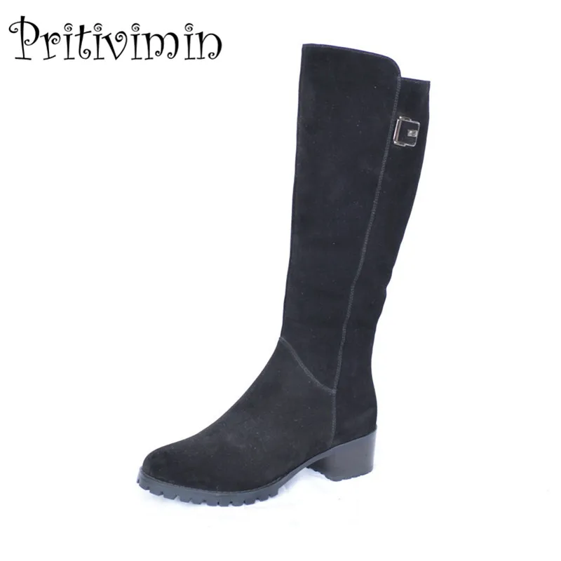 Женские замшевые сапоги до колена зимние теплые с подкладкой из натурального