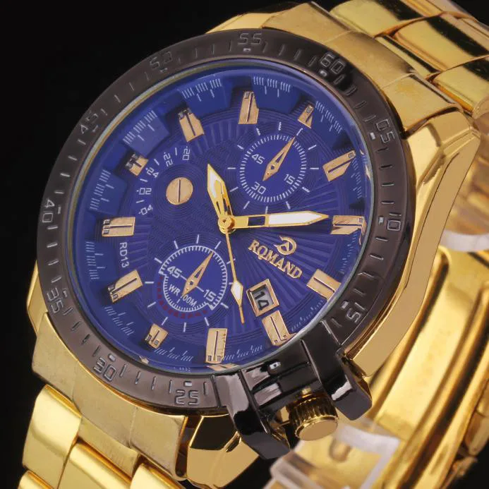 Relogio Masculino dourado Превосходное качество Роскошные мужские кварцевые часы мужские наручные часы золотые кварцевые часы erkek saa