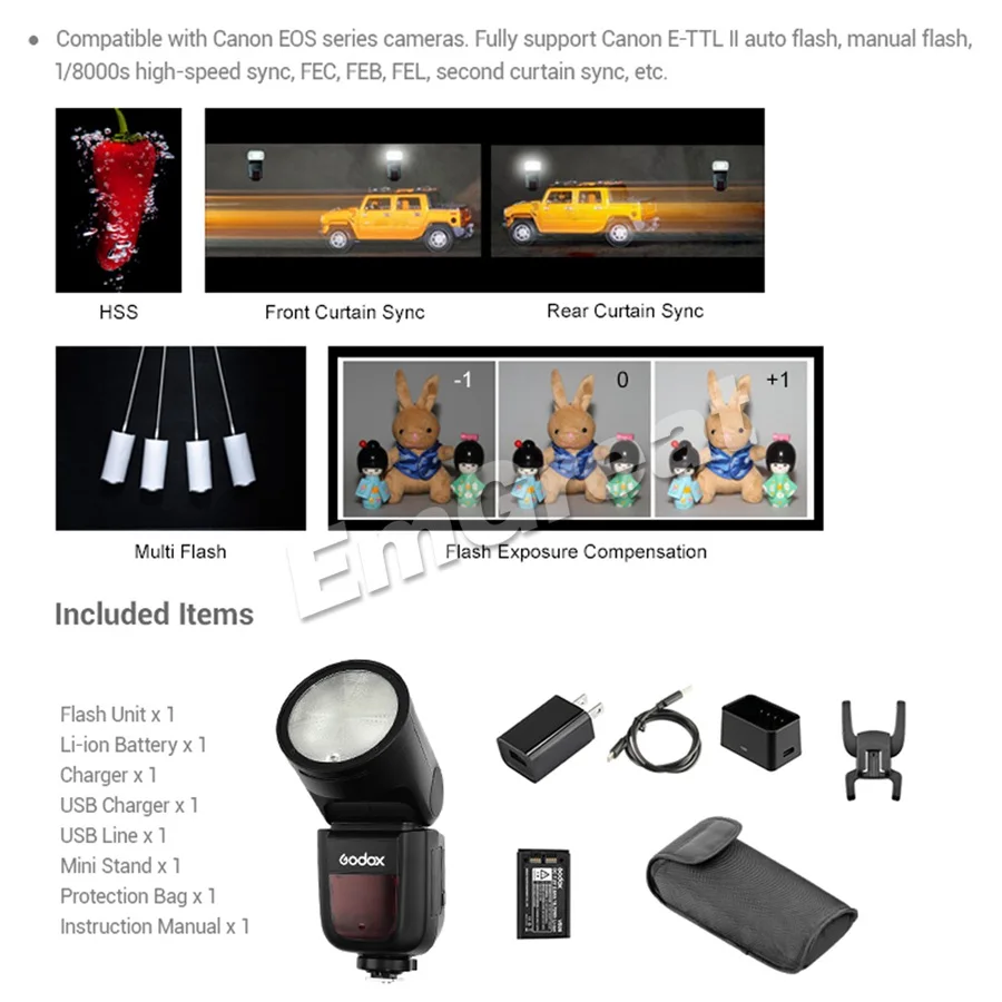 Godox V1 76 Вт круглая головка вспышка светильник V1C V1S ttl 1/8000s HSS 2600 мАч батарея для камеры sony Canon с сумкой