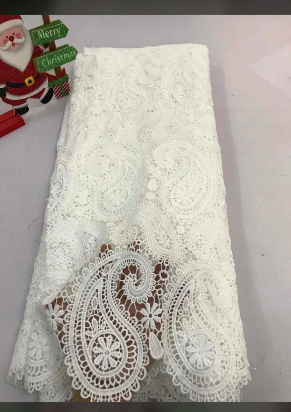 Молочный шелк гипюр кружевная ткань высокого качества французский шнур белая
