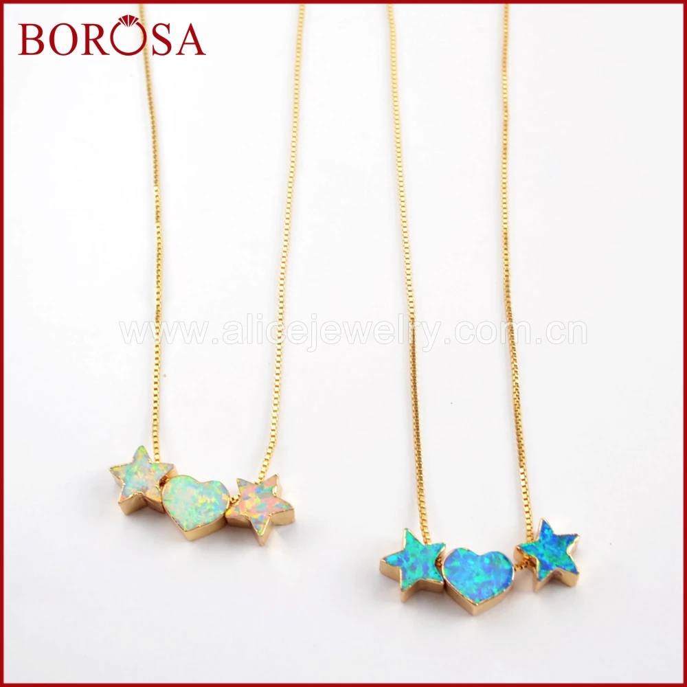 BOROSA 3 шт. модные ожерелья опал сердце и двойные звезды золотой цвет белый/синий