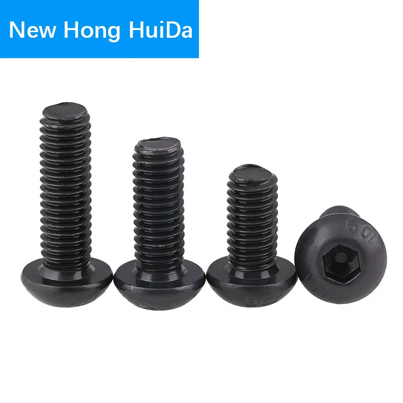 M5 Hex Head Button Socket Cap Screw Allen Hexagon Thread Metric Round Head Machine Mushroom Bolt Black Alloy Steel 10.9 Grade