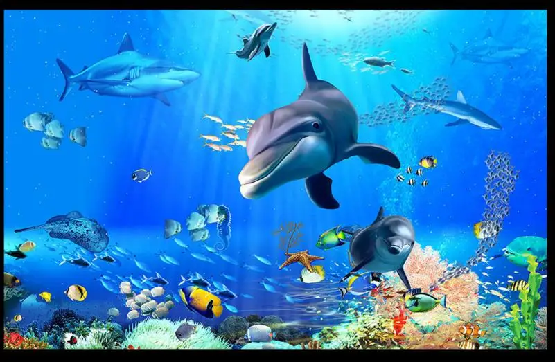 

2021 European Style Floor 3d Photo Murals Wallpaper Living Room Hotel Background Wall dolphin Painting Decor