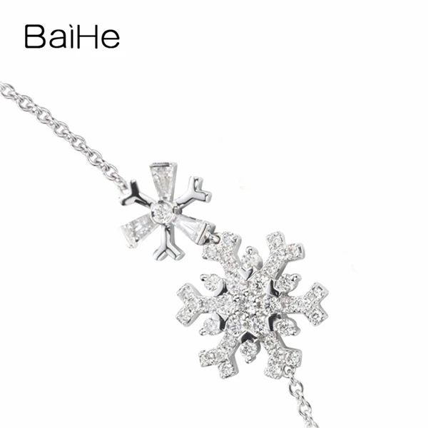 BAIHE одноцветное 14 К желтого золота 0.66ct Certified H/SI из натуральной Алмаз Свадебные для женщин Офис/Карьера ювелирные украшения браслет