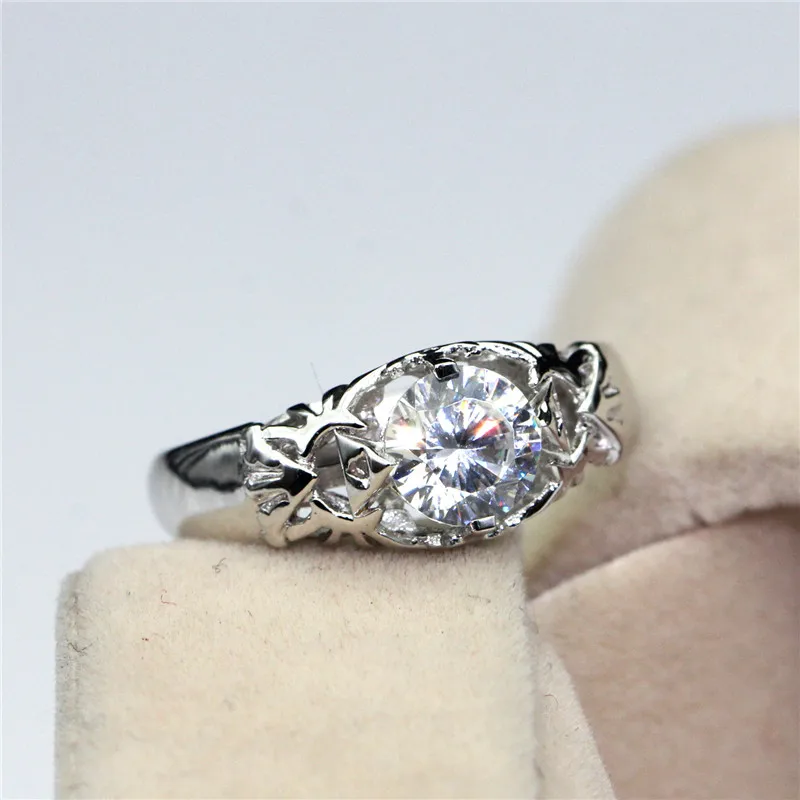 LASAMERO круглое 1CT кольцо Moissanite Solitaire Legend of Zelda Triforce Inspired 14k 585 Белое золото