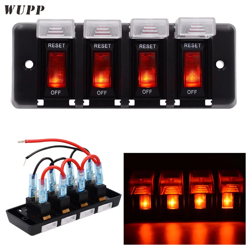 WUPP 12 V 4 панель блока переключателей ABS водонепроницаемый переключатель со светодиодным индикатором цепи