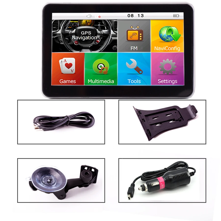 7 ''автомобильный грузовик GPS навигация WINCE6.0 FM Bluetooth av in 8 ГБ/256 Мб 800 МГц IPS FHD