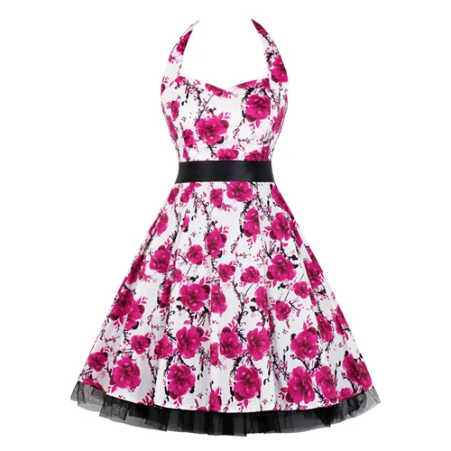 Rose Red MISSJOY летняя блузка на бретелях платье ананаса женское Цветочное платье в горошек с принтом Сетчатое кружевное в стиле пэчворк Повседневные Вечерние рокабилли миди платье - Цвет: Rose Red
