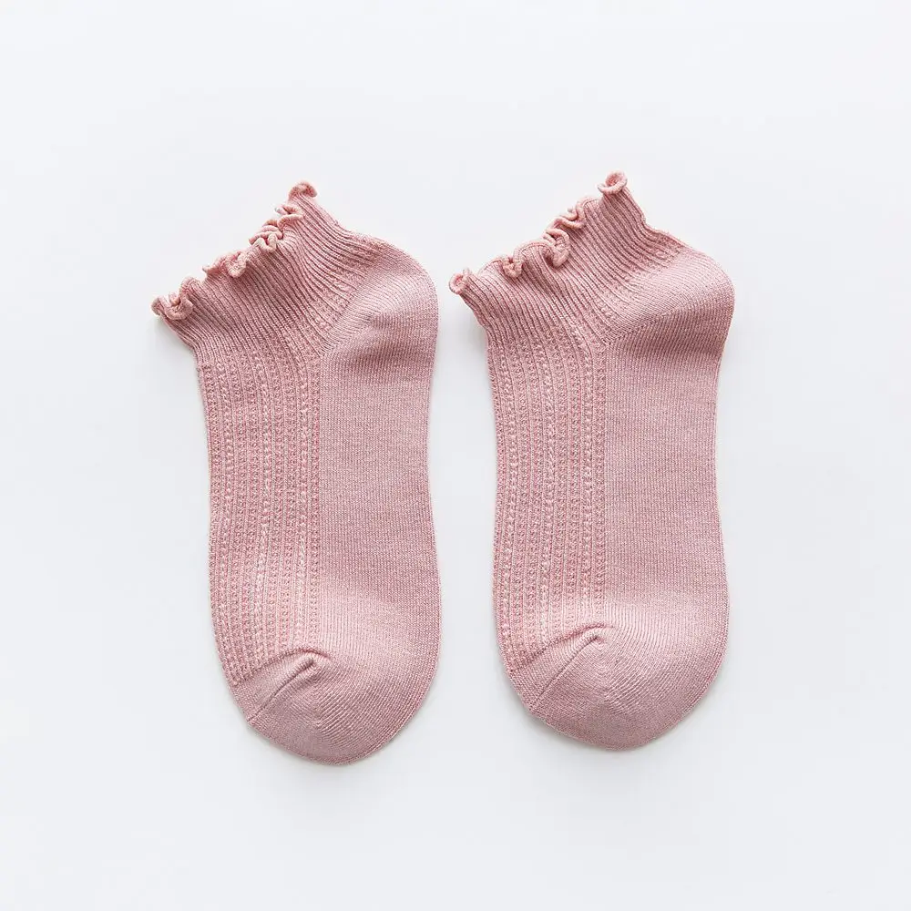 Pink DOIAESKV бамбуковые носки с оборками Хлопковые женские носки до лодыжки с милыми оборками милые повседневные короткие женские винтажные носки-подследники - Цвет: Pink