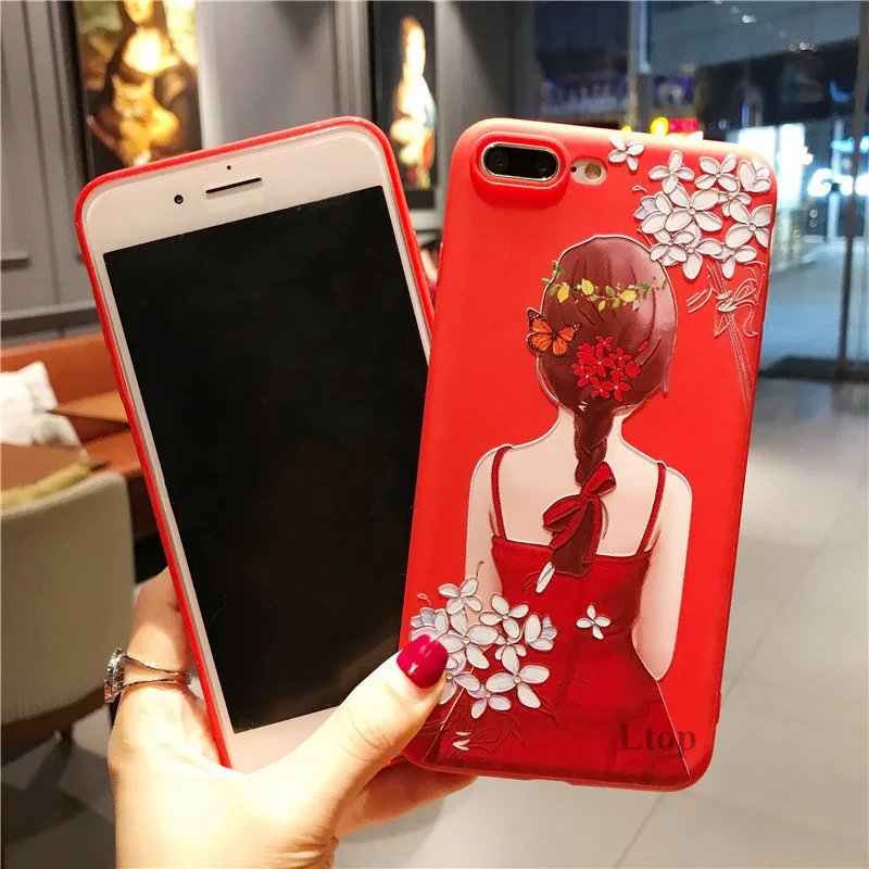 EVANKALX красный цвет чехол для iPhone 8 X XS 3D рельеф мягкий телефона Scoque Funda Capa 7 6 6s 5S se 5