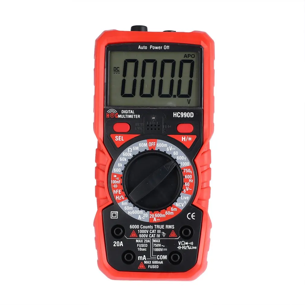 HC990D 6000 отсчетов цифровой мультиметр с истинным RMS AC/DC сопротивление напряжения