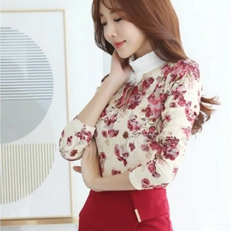 EXOTAO Fashion Lotus Leaf OL Women Blouse Slim Printing Camisas Mujer S-3XL Korean Style Long-sleeved Female Lace Shirt |