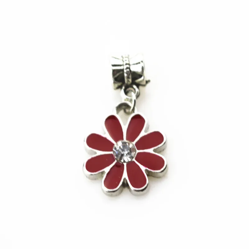 

20pcs/lot red daisy flower charms hanging charm big hole pendant beads charm fit pando bracelet diy jewelry dangle charms