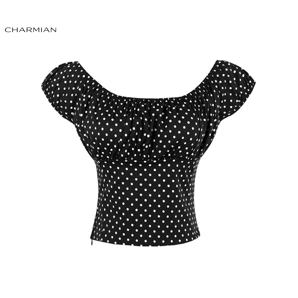 Женская Повседневная Блузка Charmian черная блузка в горошек с короткими рукавами и