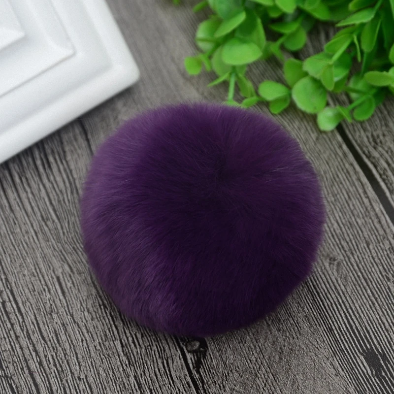 

8cm Nature Genuine Rex Rabbit Fur Ball Pom Pom Fluffy DIY Winter Hat Skullies Beanies Knitted Cap Pompoms TKF001-purple