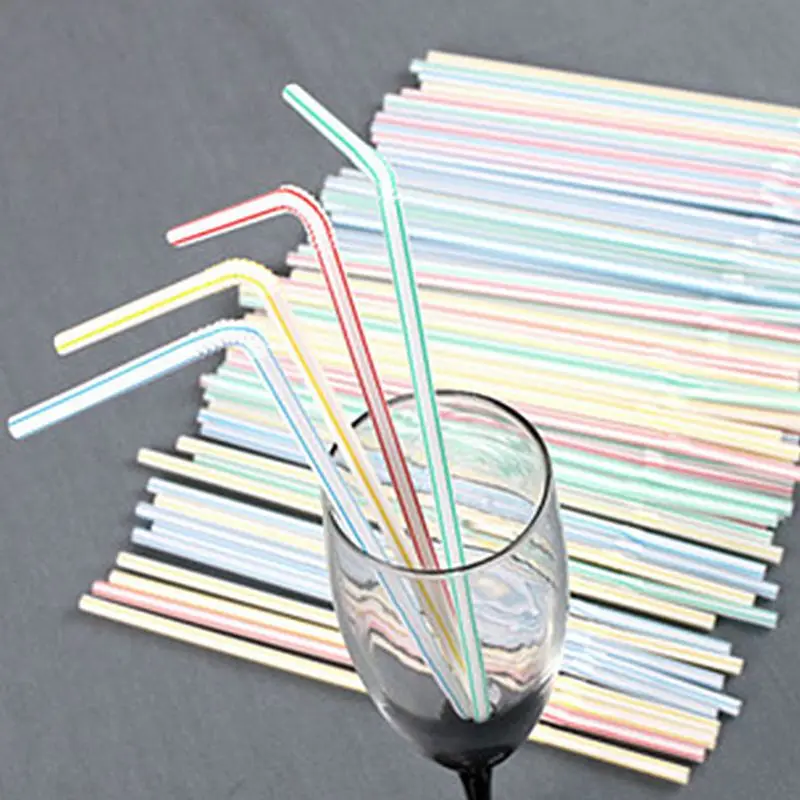 HOT-100Pcs Disposable Flexible Straws Plastic Drinking Supplies | Дом и сад