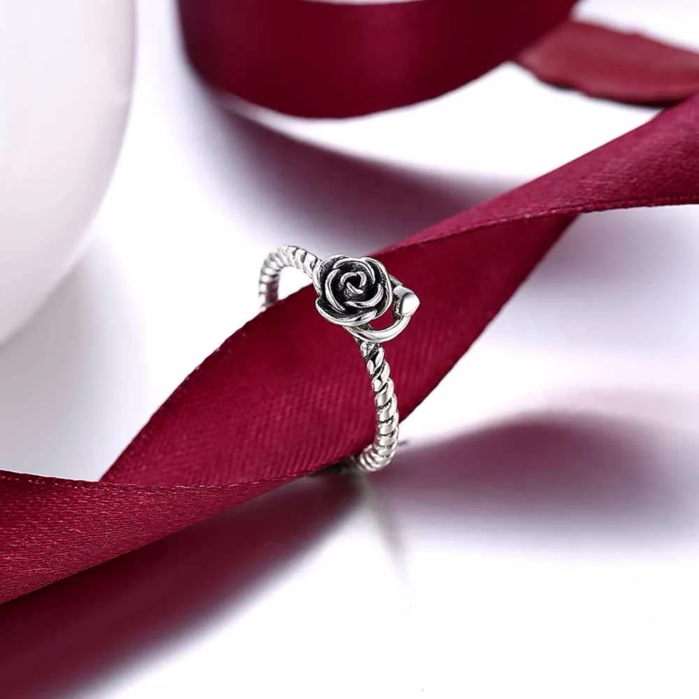 Женское Винтажное кольцо из стерлингового серебра 925 пробы с розовым цветком и